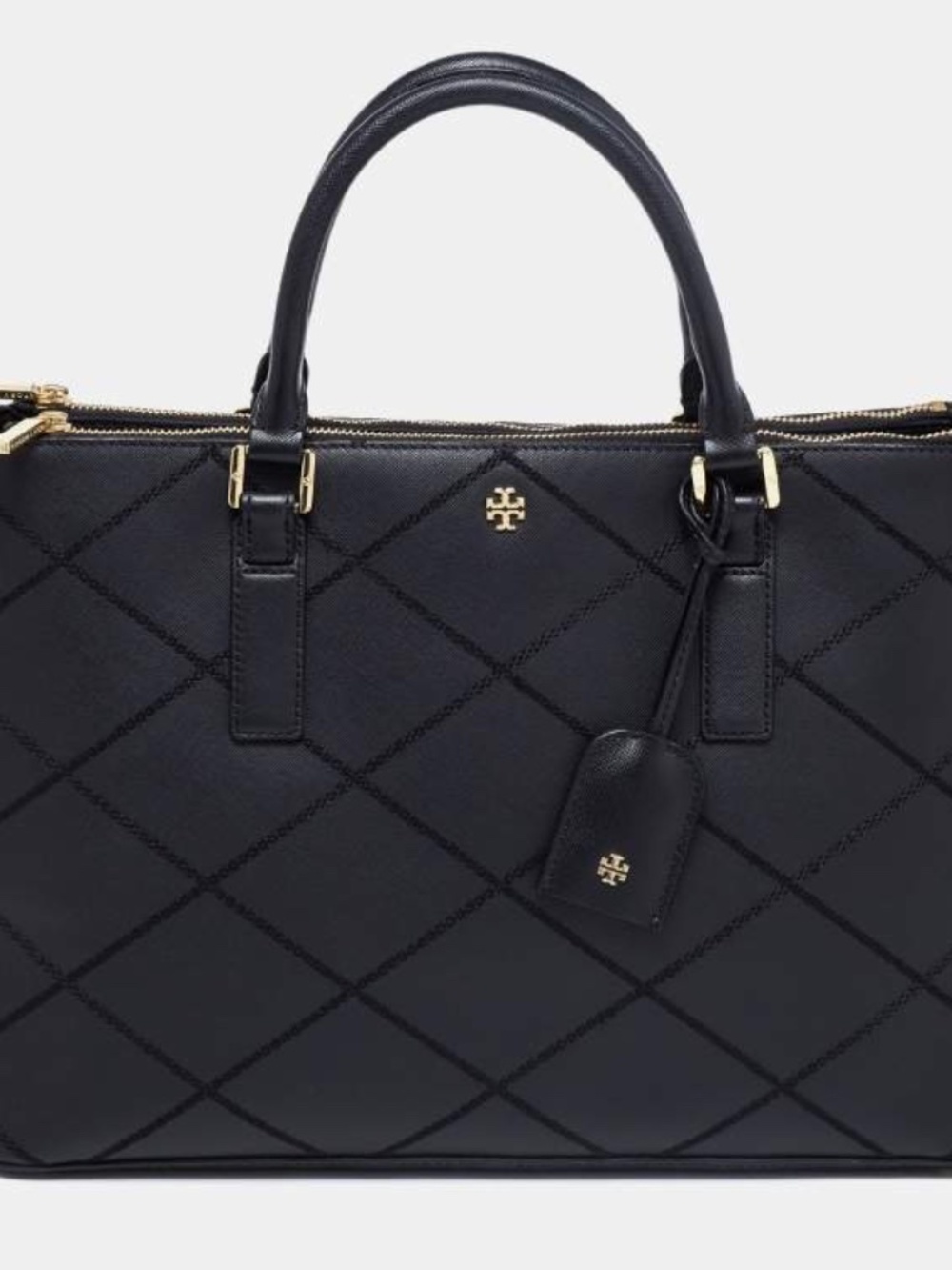 Tory Burch Robinson Double-Stitched Tote, Black